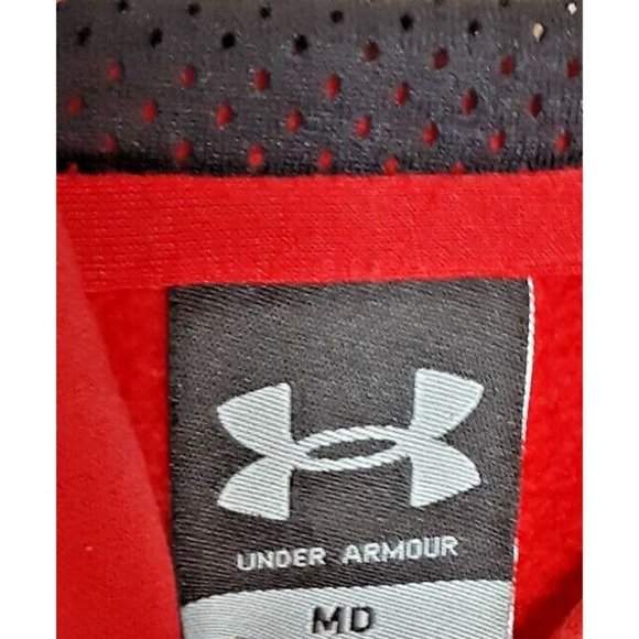 Under Armour Mens MD Red Black Hoodie Front Pocket Pullover Sweatshirt L… - Picture 4 of 5